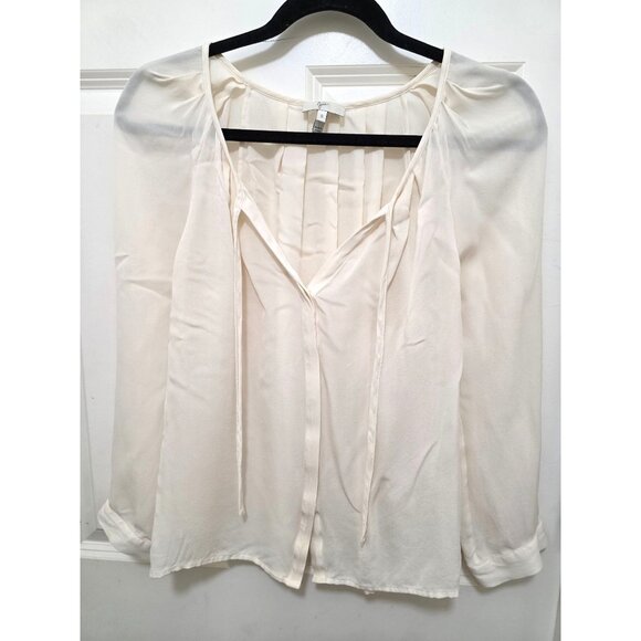 JOIE WOMEN'S IVORY SILKY FAIRY PLEATED PEASANT BLOUSE TIE NECK SIZE SMALL - Picture 2 of 10